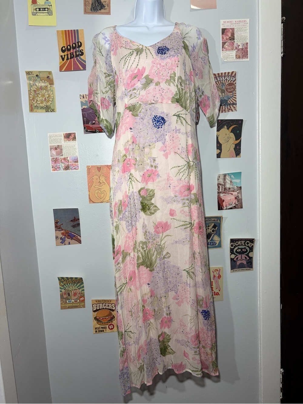 Pink Floral V-Neck Maxi Dress